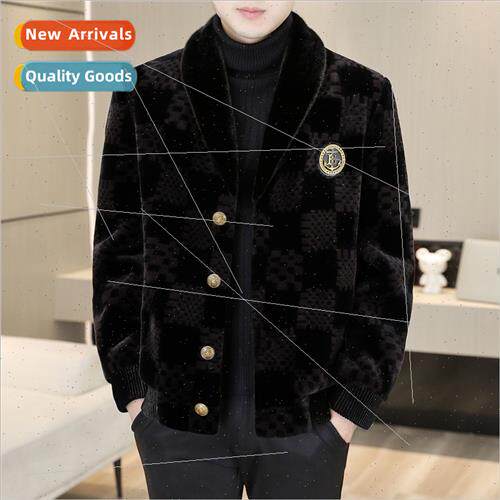men gold mink coat nd thickening coat lapel casual high-end