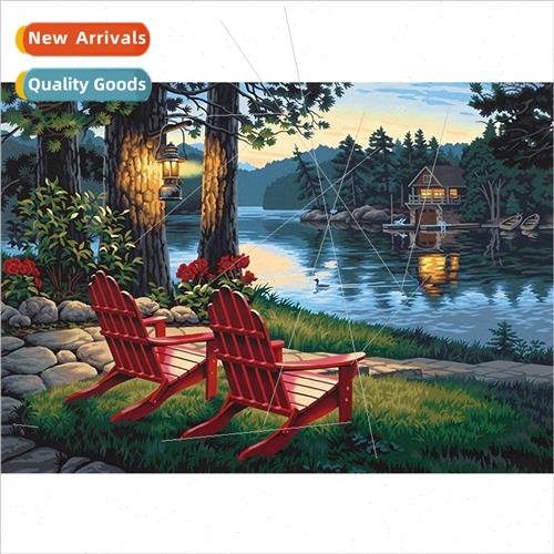 New chair by lake landscape diamond painting modern living r
