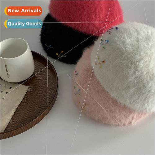 Colorful pin rabb hair ward hat autumn winter hat female war