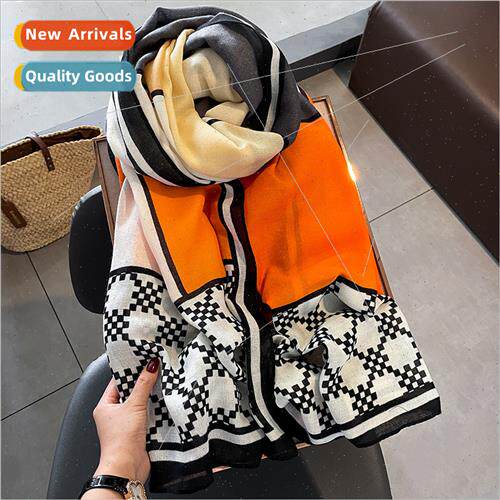 Korea  new color blocking long beach towel female silk scarf