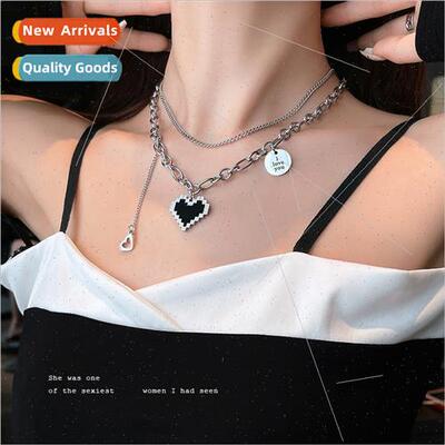 Koreamosaic black heart necklace female ins hip-hop nd niche