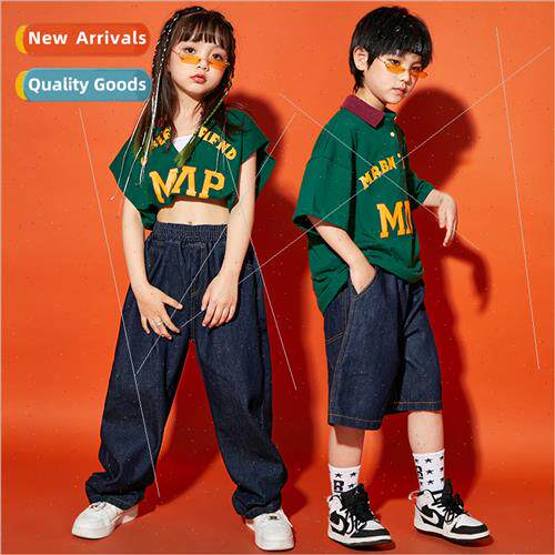 Childrens set dance permance clothing summer patchwork Polo