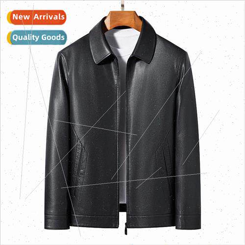 Men lapel leather jacket middle-aged men high-end fall leath