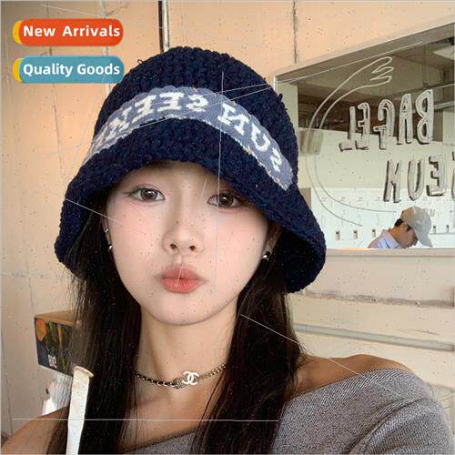 Korea niche handmade knted hat female fall winter show face
