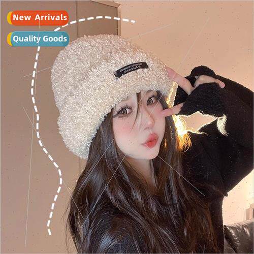 Sweet simple furry warm wool cap female fall winter patch pa