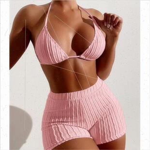 Swimsu Botto Bikini Flat Waist High Color Solid Spl New 2024