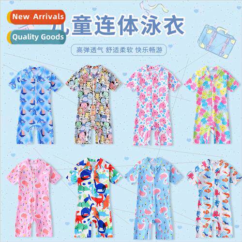 Childrens swimsus  boys and girls one-piece short-sleeved sw