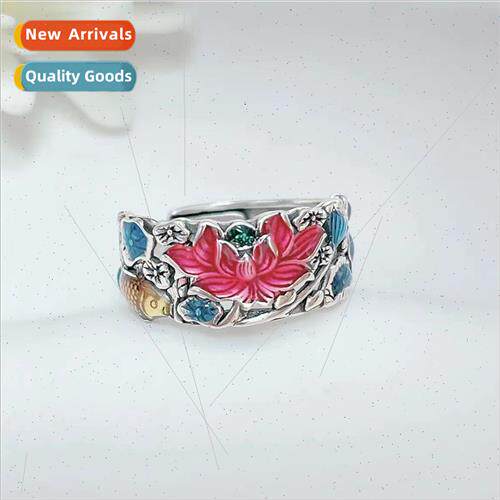 New fish play lotus ring female retro old wind brocade ename