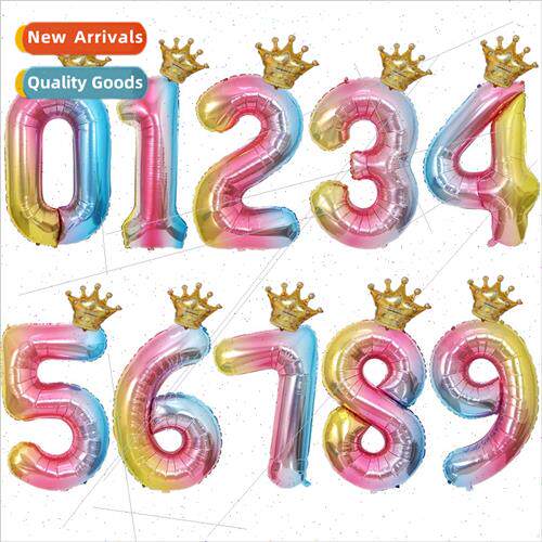 32 inch gradient color crown number balloon Children birthda