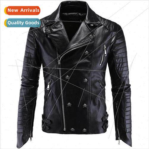 2022 Punk Men Leather Jacket Carrie Leather Biker Leather Sl