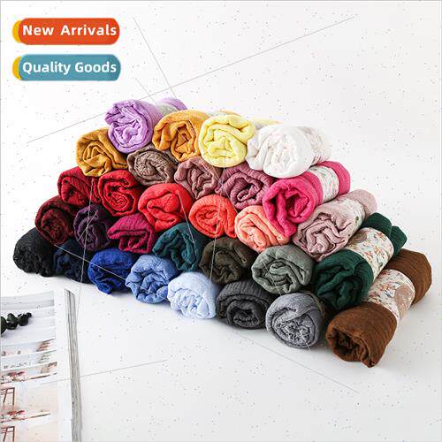 New solid color cotton linen silk scarf pressed wrinkled sho