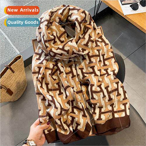 Korea  letter H color blocking cotton scarf female winter fa