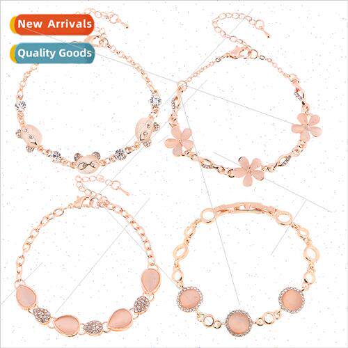 New exquise cat-eye stone bracelet wh diamonds small flowers