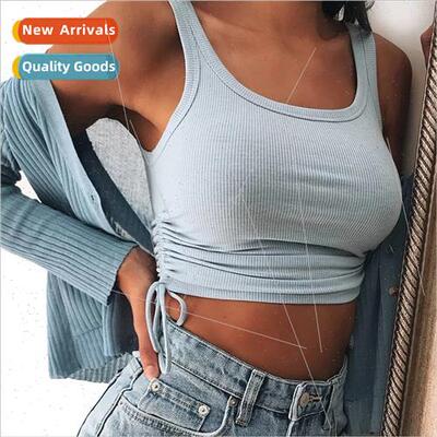 2022 Europe  New Drawstring Threaded Wrap Top Spring Summer