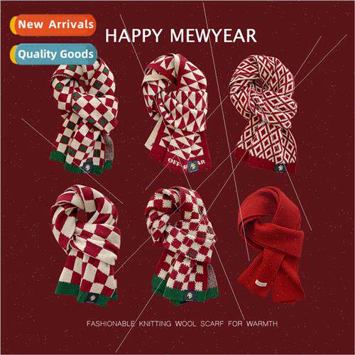 2022 New Year fashion scarf female Christmas knted red wool