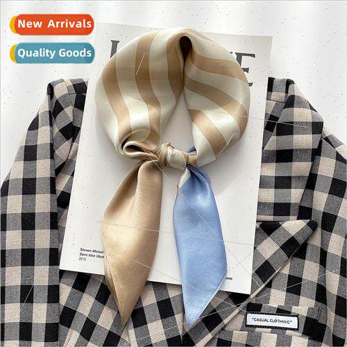 2021 Korea  stripes color blocking 70 silk small square scar