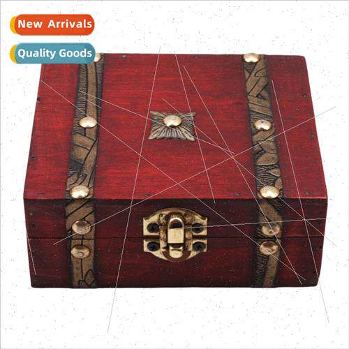 Vermilion red retro double belt storage small wooden box hom