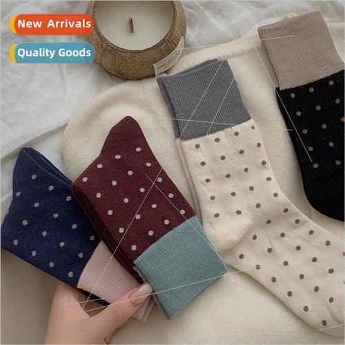Autumn and winter socks female retro Japanese polka dots com