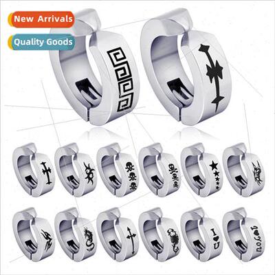 Korea  black punk earrings male allergy-free earrings whout
