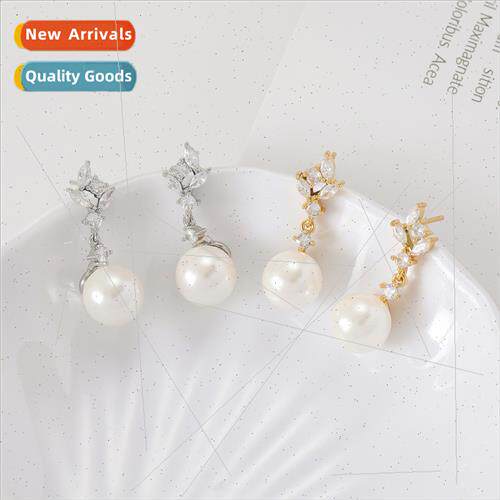 Copper Gold Plated wh Zirconia Wheat Pearl Earrings Earrings