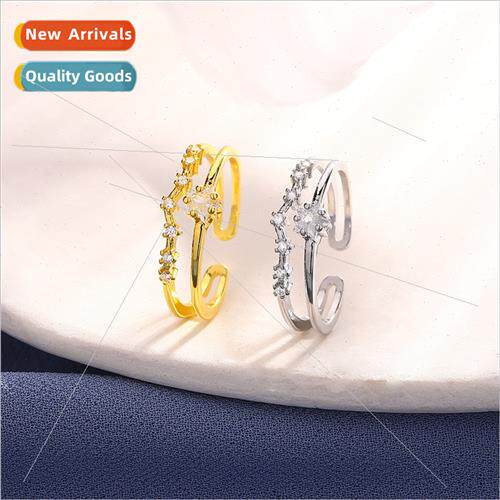 flash diamond pentagram star double layer ring opening femal