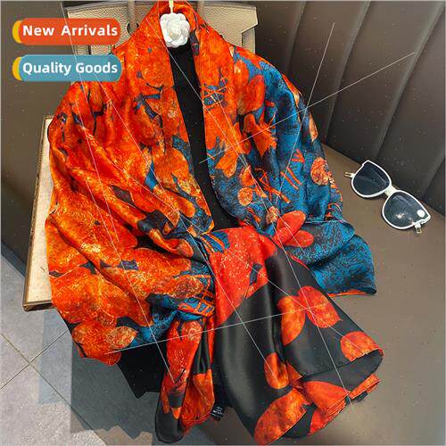 Summer thin sunscreen shawl silk scarf falling leaves flying