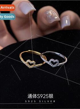 S925 silver love hollow zirconia ring female fashion simple