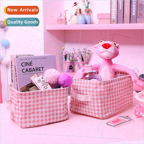 Desktop girls cute pink plaid home cotton linen fabric stora