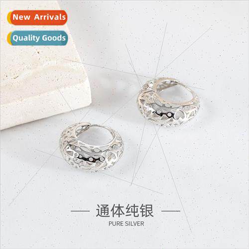 S925 silver Europe flower texture earrings ins hollowed out