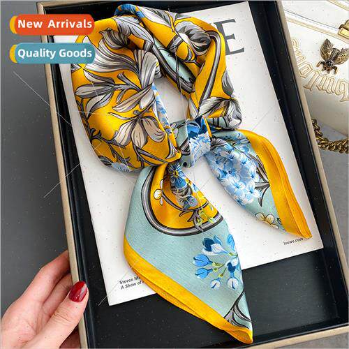 2022 Korea  new spring fall printing 70 silk square scarf fe