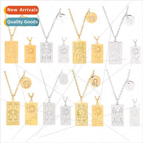 12 Zodiac gns Pendant Necklace Stainless Steel Gold lver Ste