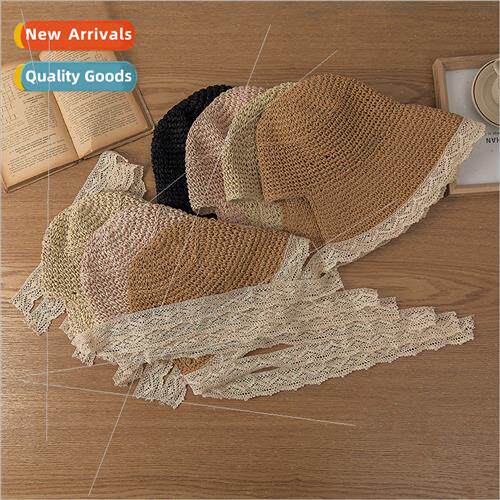 Summer Korea  sun bow lace ribbon lack parent-child hat fold