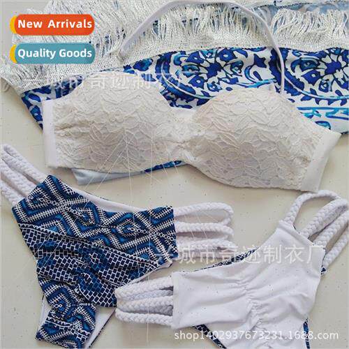 Spl Swimsu Lace Printed Swimsu Europe Hard Wrap Gathering Bi