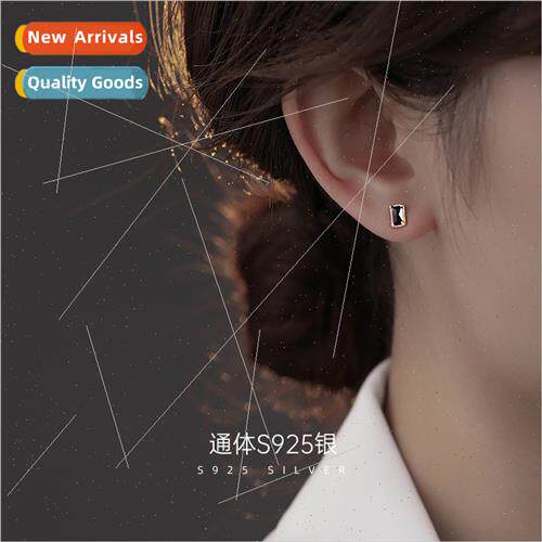 S925 silver square earrings female summer black zirconia ear