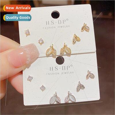 s925 silver pin fashion small zirconia cat eye stone leaf co