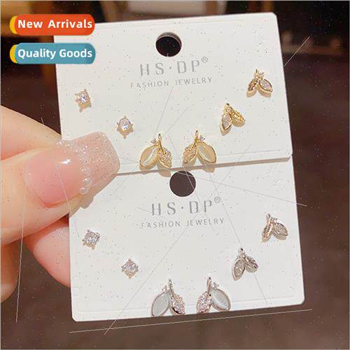 s925 silver pin fashion small zirconia cat eye stone leaf co