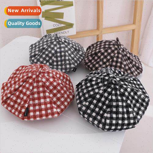 mple sunrise grid children hats fall winter new wool beret K