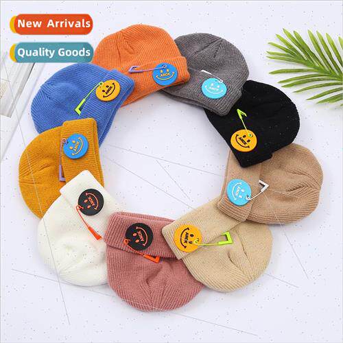 Children smiley face wh buckle solid colour cap winter warm