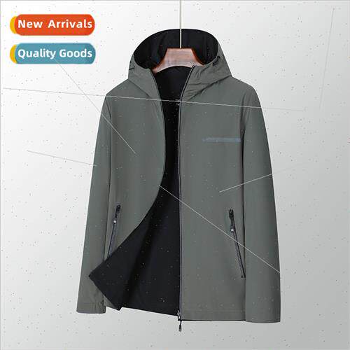 2023 new men hooded reversible jacket simple solid color bus