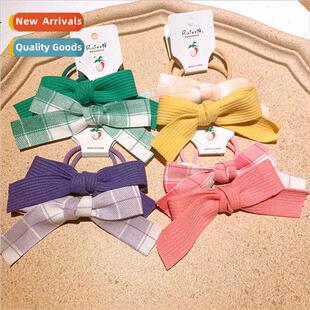 Korea plaid children bins bow hair leather set sweet rope