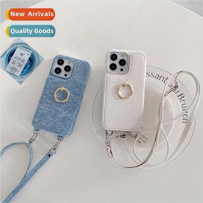 适用Apple 15pro denim pattern stcard insertion bag 14 beauty