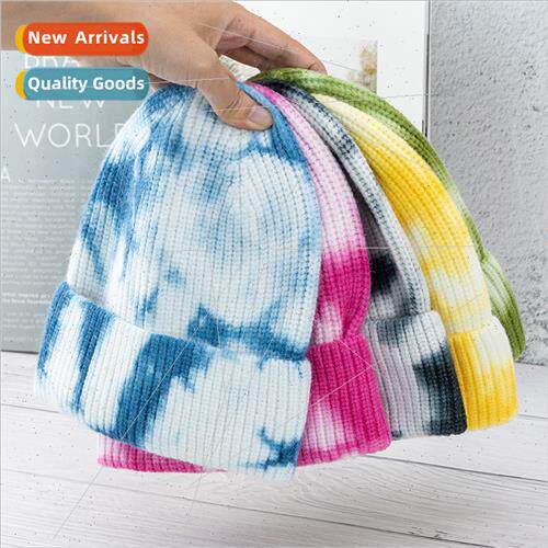 Tie-dye wool hat men women Japan retro set gradient color kn