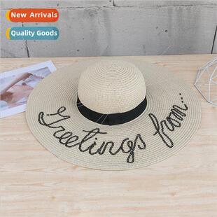 Korea  new large-brimmed hat fashion straw hat letters  hat