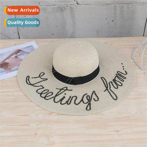 Korea  new large-brimmed hat fashion straw hat letters  hat