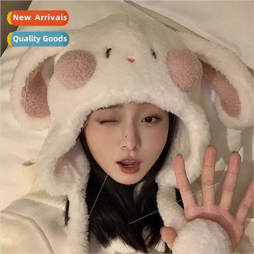 Cute plush rabb ears hat female winter thickened warm ear pr