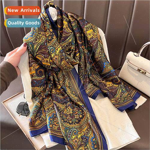 Printed silk scarf female fall winter warm simulation silk s