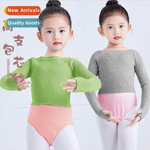 Dancewear girls long-sleeved one-line collar knted fall and