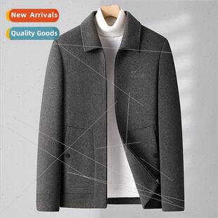 short double wool coat lapel jacket men cashmere Tweed sided