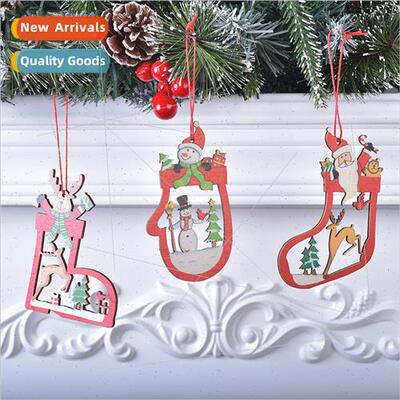 Creative Wooden Santa Claus Elk Hanging Decoration Painted C