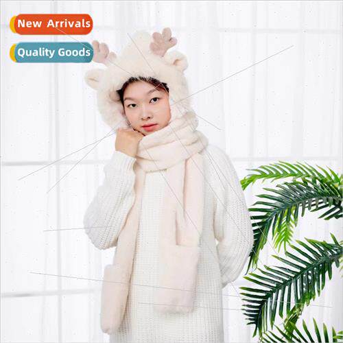 Christmas antler hat scarf gloves threePCS all-in-one cap ad